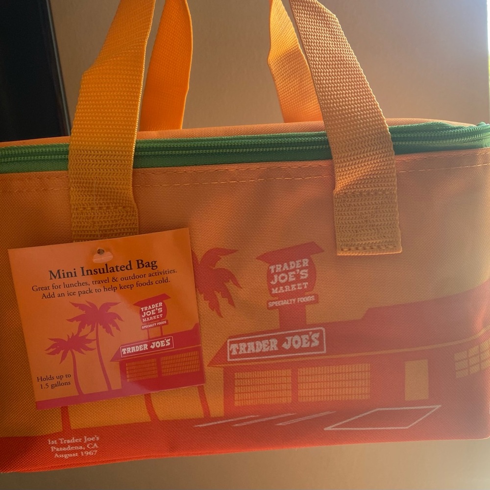 Trader Joe's Orange Mini Insulated Tote with Green Zip limited edition